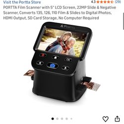 PORTTA Film Scanner with 5" LCD Screen, 22MP Slide & Negative Scanner, Converts 135, 126, 110 Film & Slides to Digital Photos, HDMI Output, SD Card St