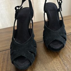 Vaneli 7.5 Small Black 4” Heels Suede Cloth Shoes
