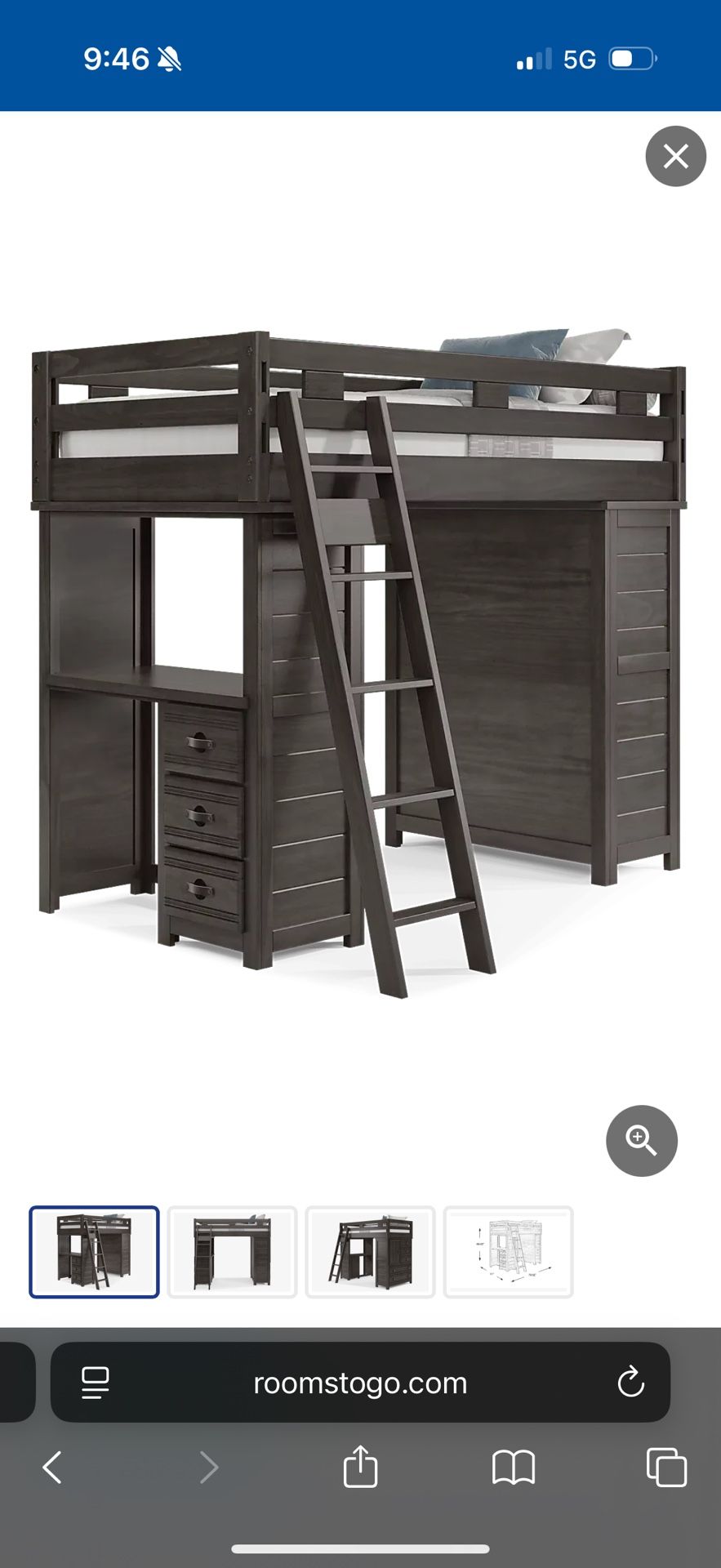 Wood Brown Loft Bed With Closet And Drawers