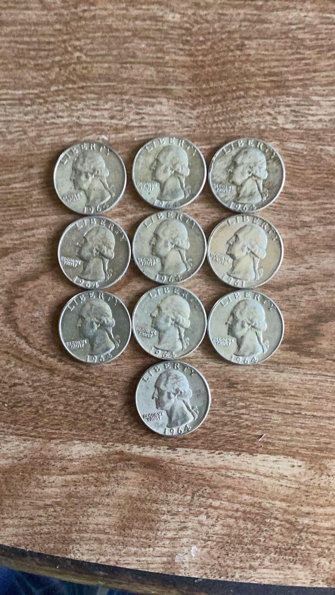 10 1964 Silver Washington Quarters 90% Silver