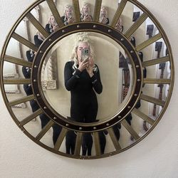 Rare Regency Style Circular Brass & Lacquer Mirrors
