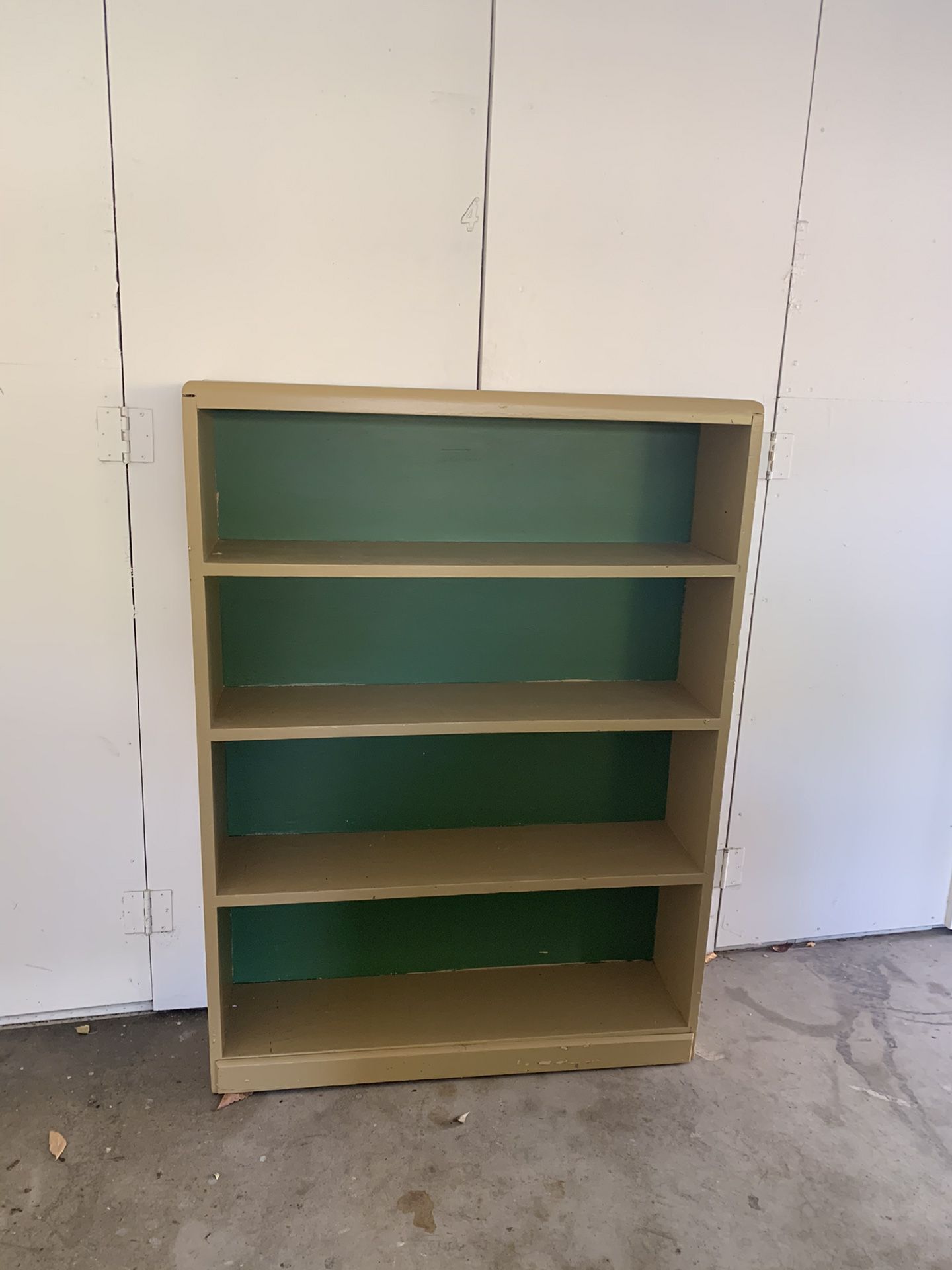 FREE!!! Wooden bookshelf (painted tan and green)