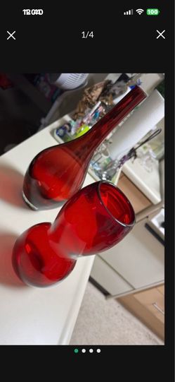 CA.  2 VINTAGE IKEA RUBY RED VASES. HEAVY.