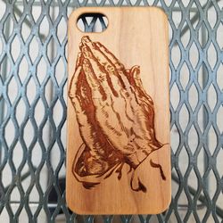 Praying hands design laser engraved wood case for iPhone and Samsung Galaxy