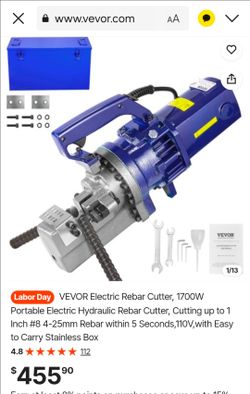 VEVOR 1700W Electric Hydraulic Rebar Cutter