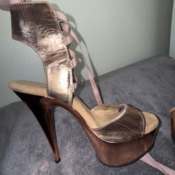 Rose Gold Strappy Platform Women's Pleaser Pole Dancing Heels | NWOT | Never Worn | Size : 9 | $69