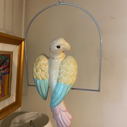 Vintage Hand Painted Ceramic Parrot Bird w/ Metal Hanger