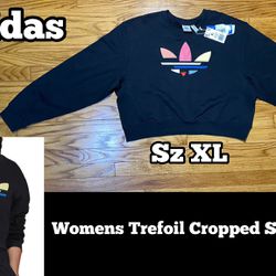 adidas Womens Black Shattered Trefoil Cropped Sweatshirt Size XL New!!! 