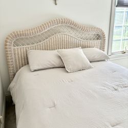 Queen Wicker Headboard, Frame And Box Mattress 
