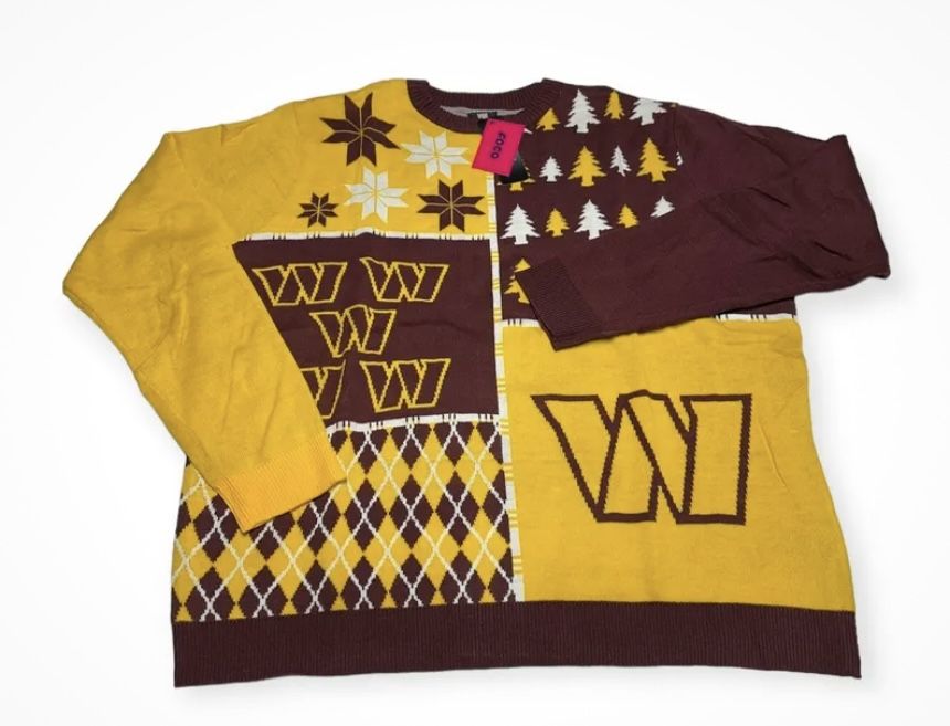 NWT Men's FOCO Washington Commanders NFL Busy Block Ugly Christmas Sweater Sz