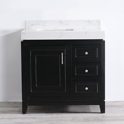 36-in black single sink bathroom vanity with white engineered stone top