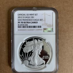 2012 S Silver Eagle PF 70 Ultra Cameo From Official US Mint Set