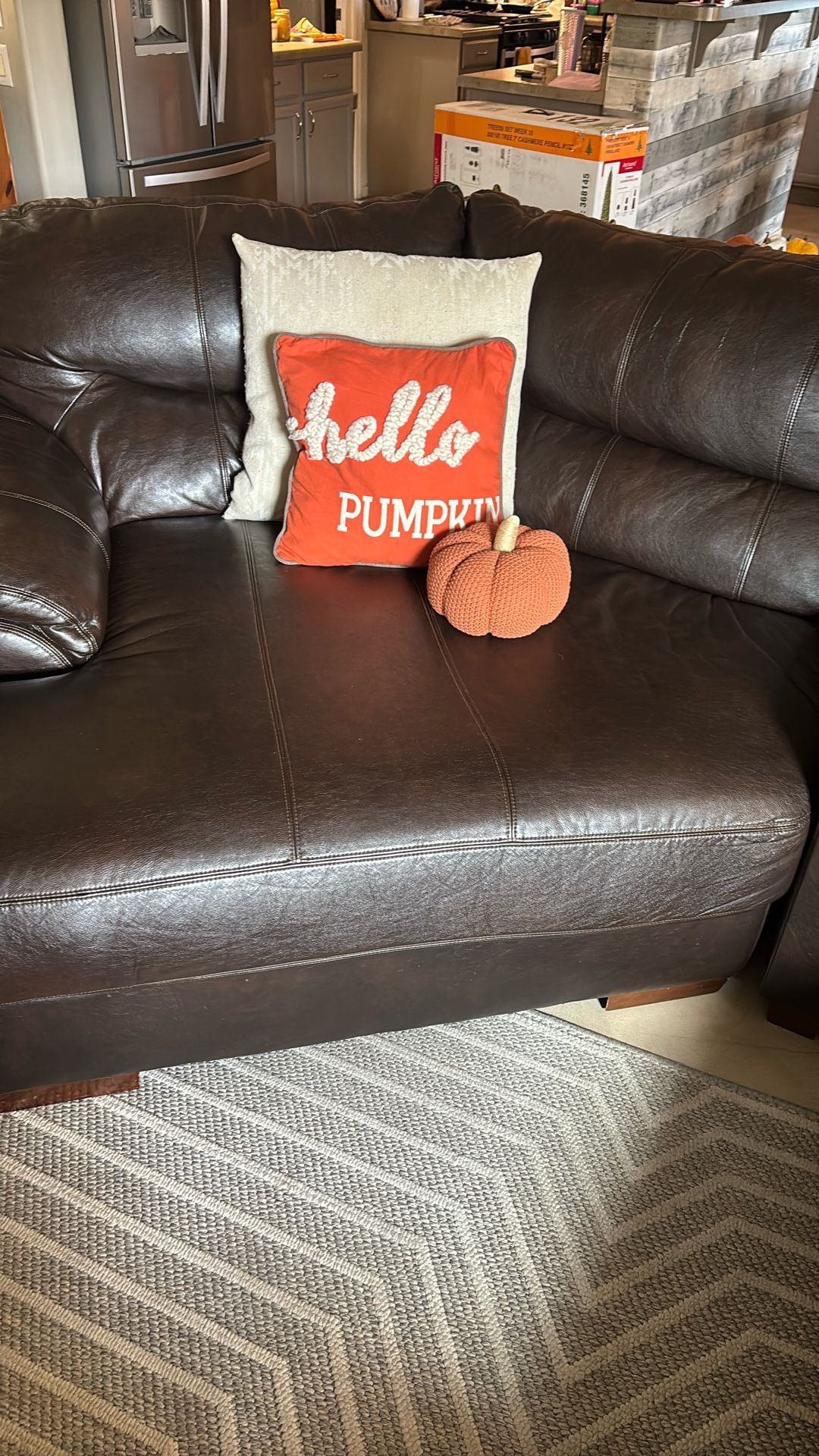 5 Pc Sectional Brown Top Grain Leather