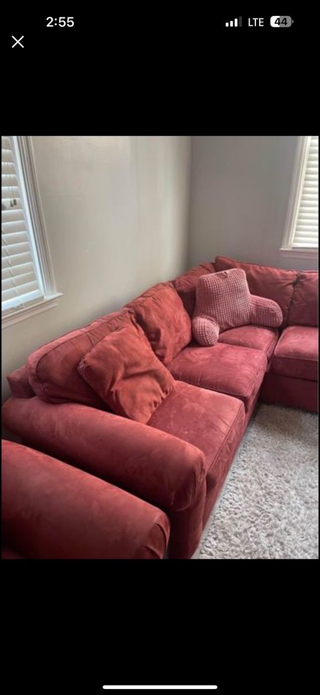 Red Suede Sofa Bed Sectional – Moving Sale