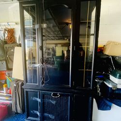 3 Black China Cabinets With Glass Doors/ Lights