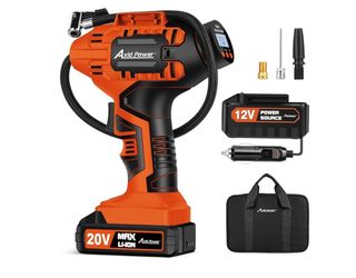 Avid Power Tire Inflator Portable Air Compressor, 20V Cordless Rechargeable Battery Tire Pump w/ 12V Car Power Adapter, Digital Pressure Gauge, Auto A