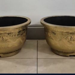 *** REDUCED *** PAIR of 15" (Diameter) Gold Resin Planters @ Lasting Creations