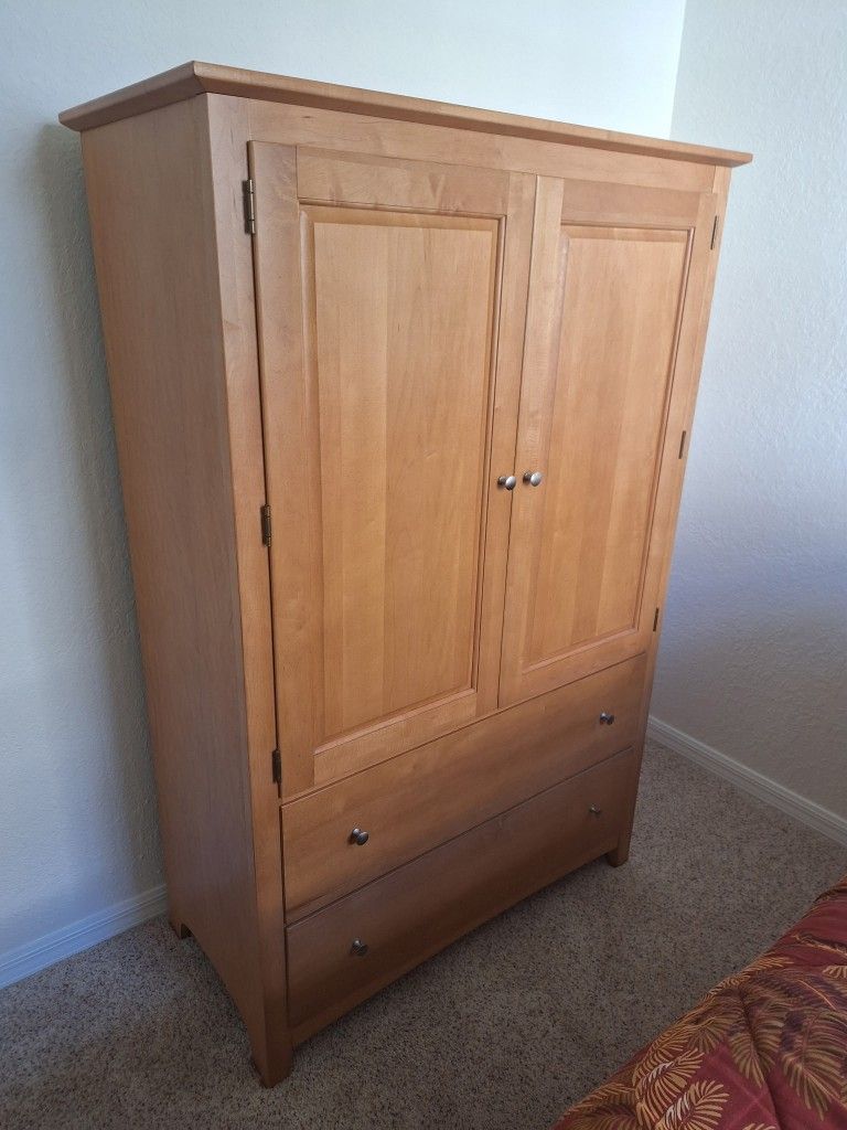 Maple Stanley Bedroom Set: Armoir, Queen Headboard And Night Table