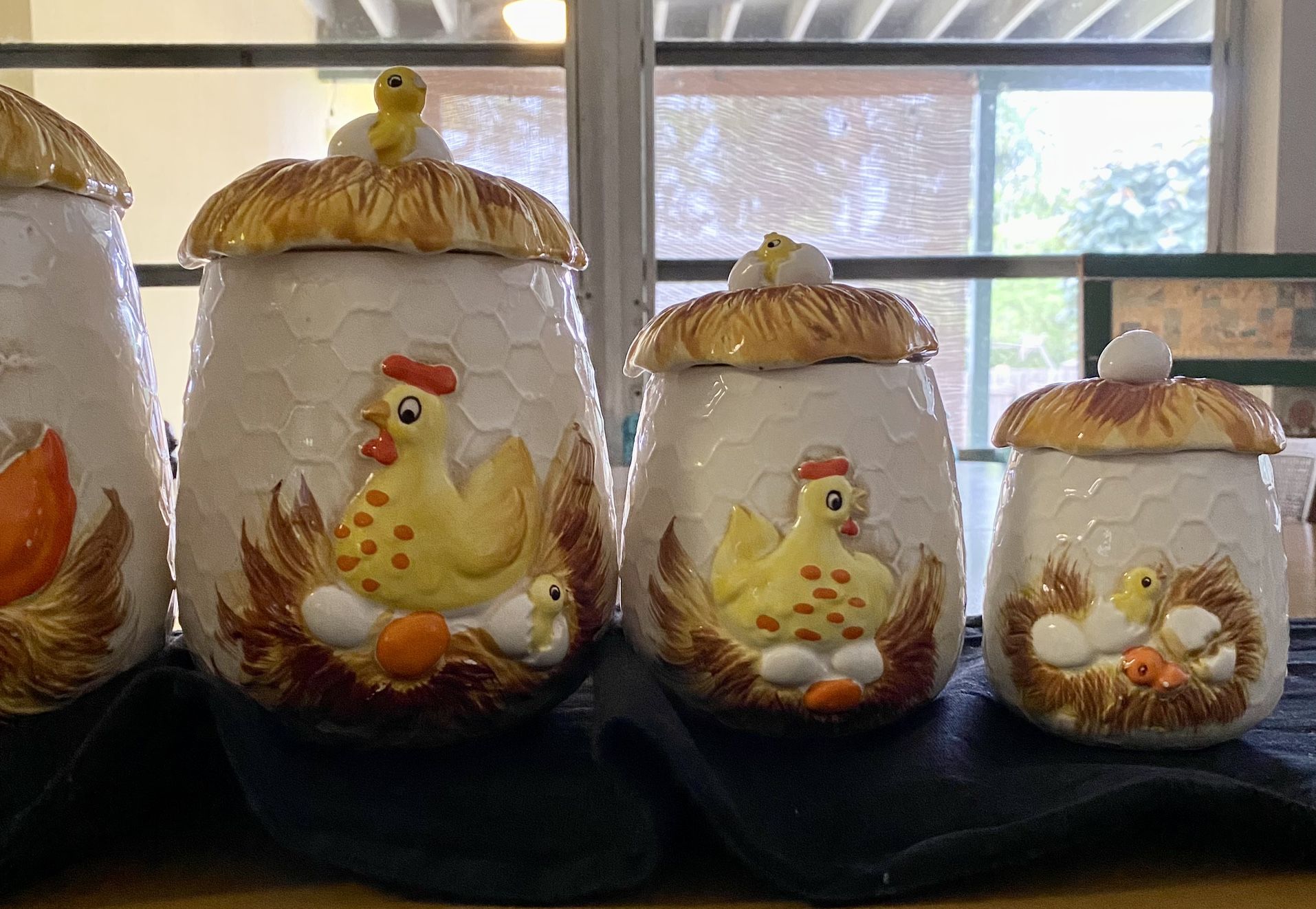 Vintage 1976 Sears & Roebuck Hatching Chicken Ceramic Canister Set Of 4.