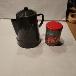 Enamel-on-steel  Tea Kettle And Tea Canister