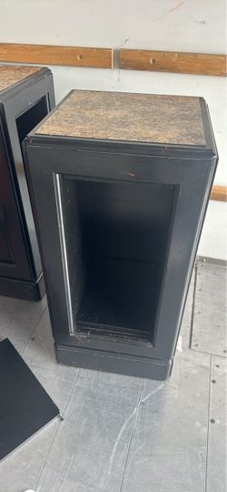 Black Wood Pedestal Cabinet with Stone Top