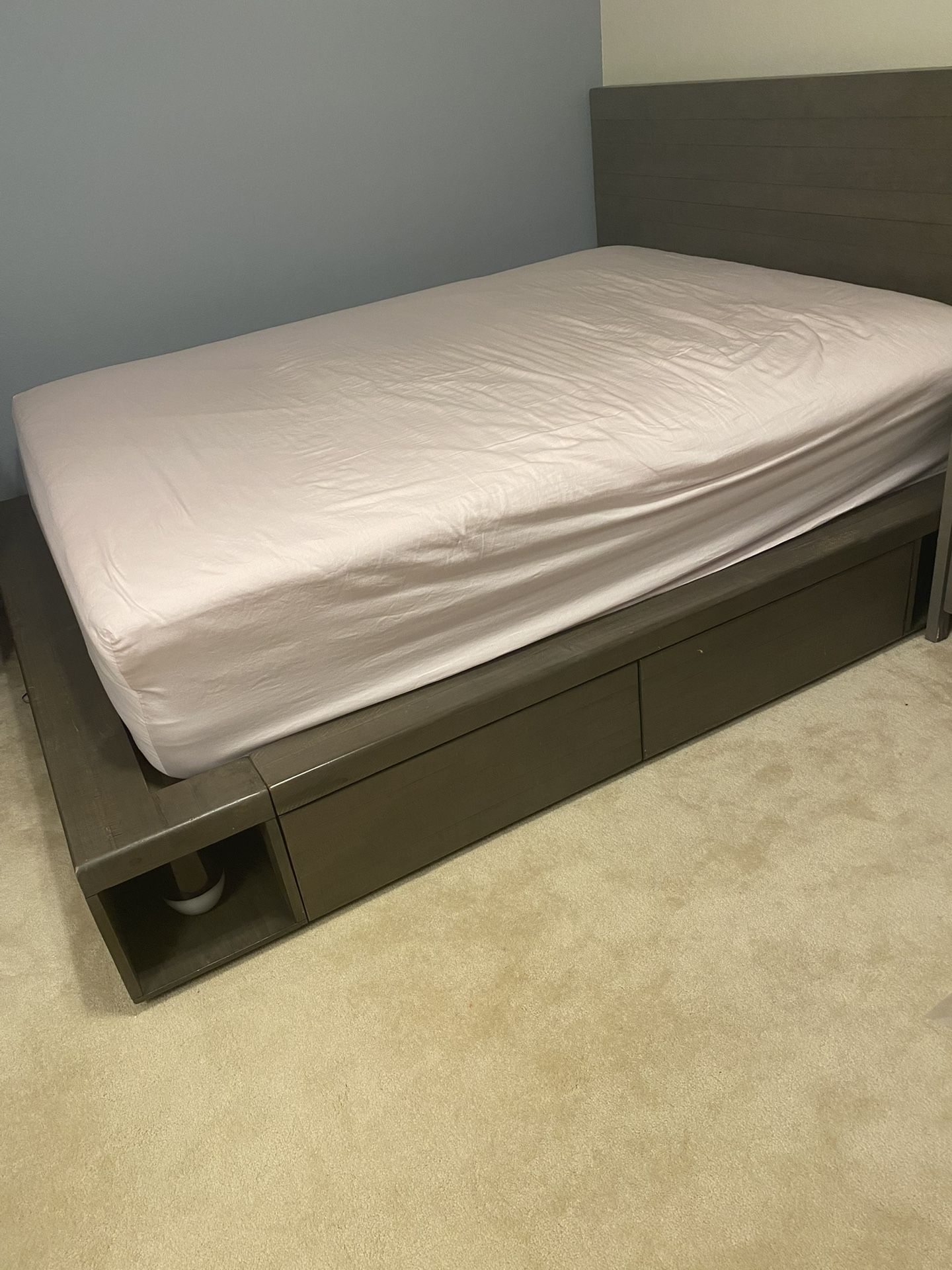 Queen Grey Bed With Drawers, Mattress & memory Foam