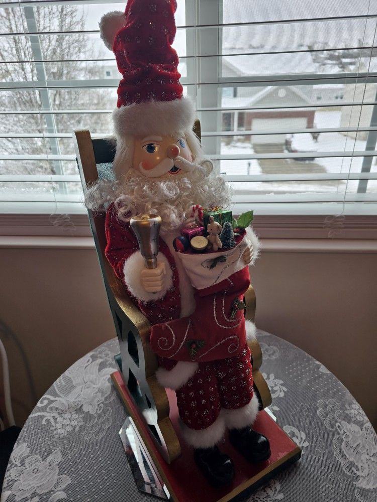 $55.00 - 26" Christmas Santa! Lots Of Solid Wood & Miniature Design Details! Like New Condition - Rare Find!