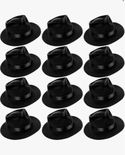 New set of 12 black party hats fedora hat Halloween oldies party