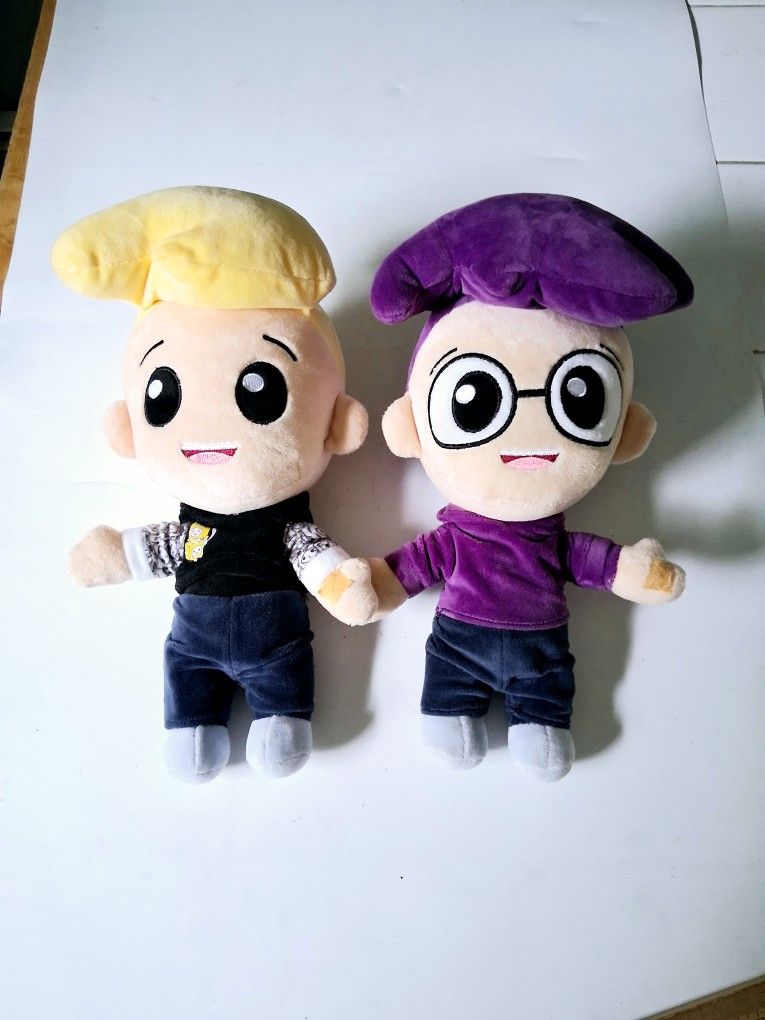 Lankybox talking adam and justin stuffed plush collectible doll lot of 2