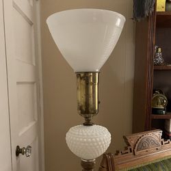 Antique Hobnail Glass Floor Lamp Brass And Wood Accents Milk Glass 