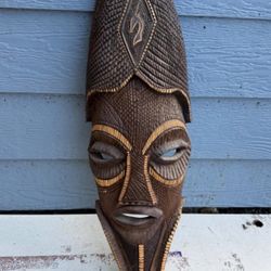 African Wood Carved Mask – Maputo, Mozambique – Dated 1976 – Large 25"