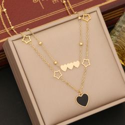 Gold-Tone Layered Heart and Star Necklace Set