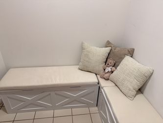 Wooden Bench with Storage + Cushion