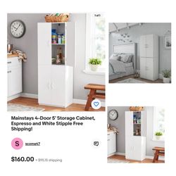 Mainstays 4-Door 5 Storage Cabinet White Stipple