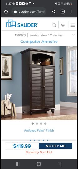 Sauder® Harbor View Computer Armoire, Antiqued Paint