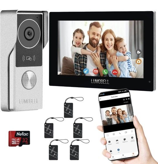 2-Wired Doorbell Camera with Monitor, Video Doorbell Intercom System with 1080P 7-inch Touch Screen, Night Vision, 130° Wide Angle, Tuya App Remote Un