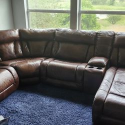 6 Piece Brown Leather Counch with powered Recliners