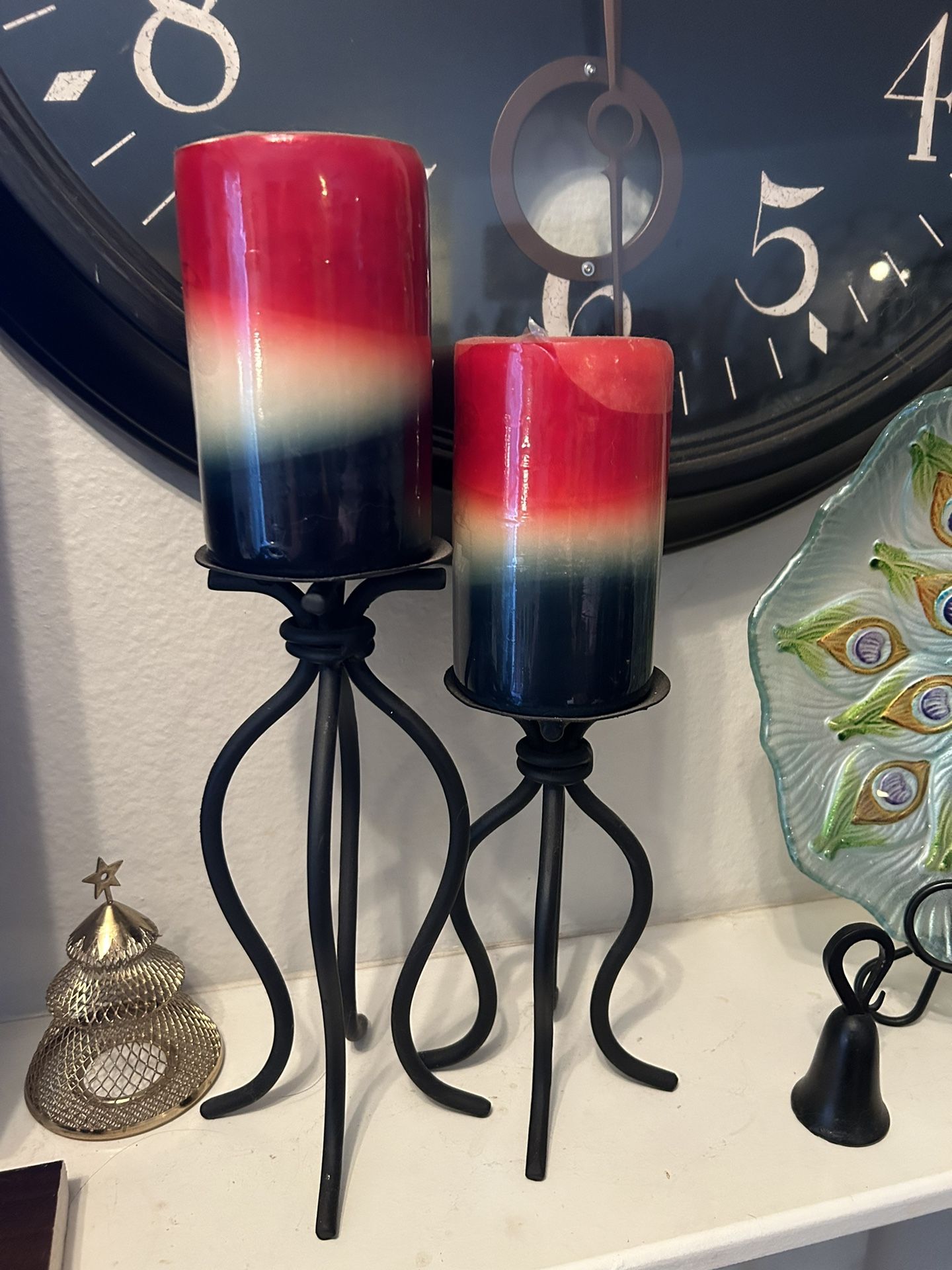 12” And 14” High 4th Of July Candles/Holders