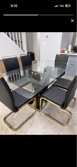 Glass Top Dining Table with 6 Chairs