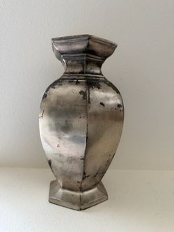 Vintage Pottery Barn Silver Hexagonal 10” Vase