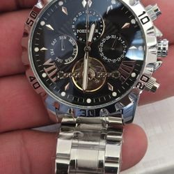 POEDAGAR Men's Silver Watch Black Face
Automatic