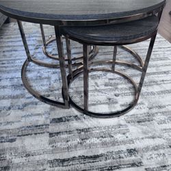 Coffee Table Sets Of  Three. Grey Hardwood And Gold 