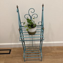 Teal 2 Tier Metal Plant Stand