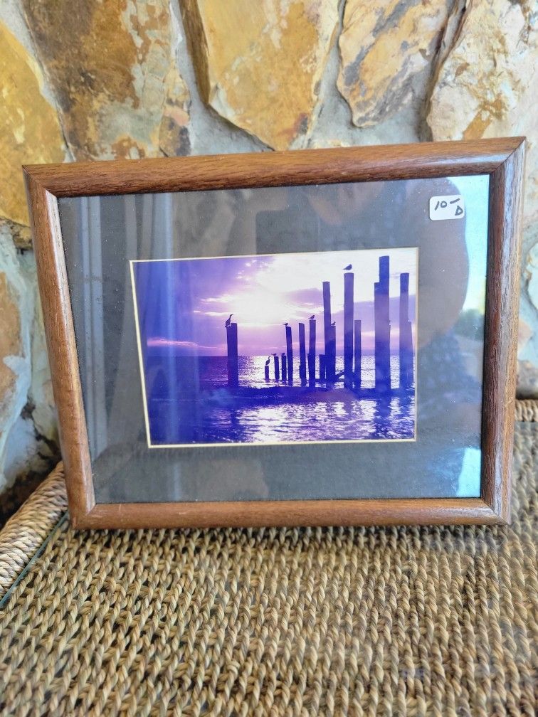 Wood Framed Sunset Dock Matted Photo