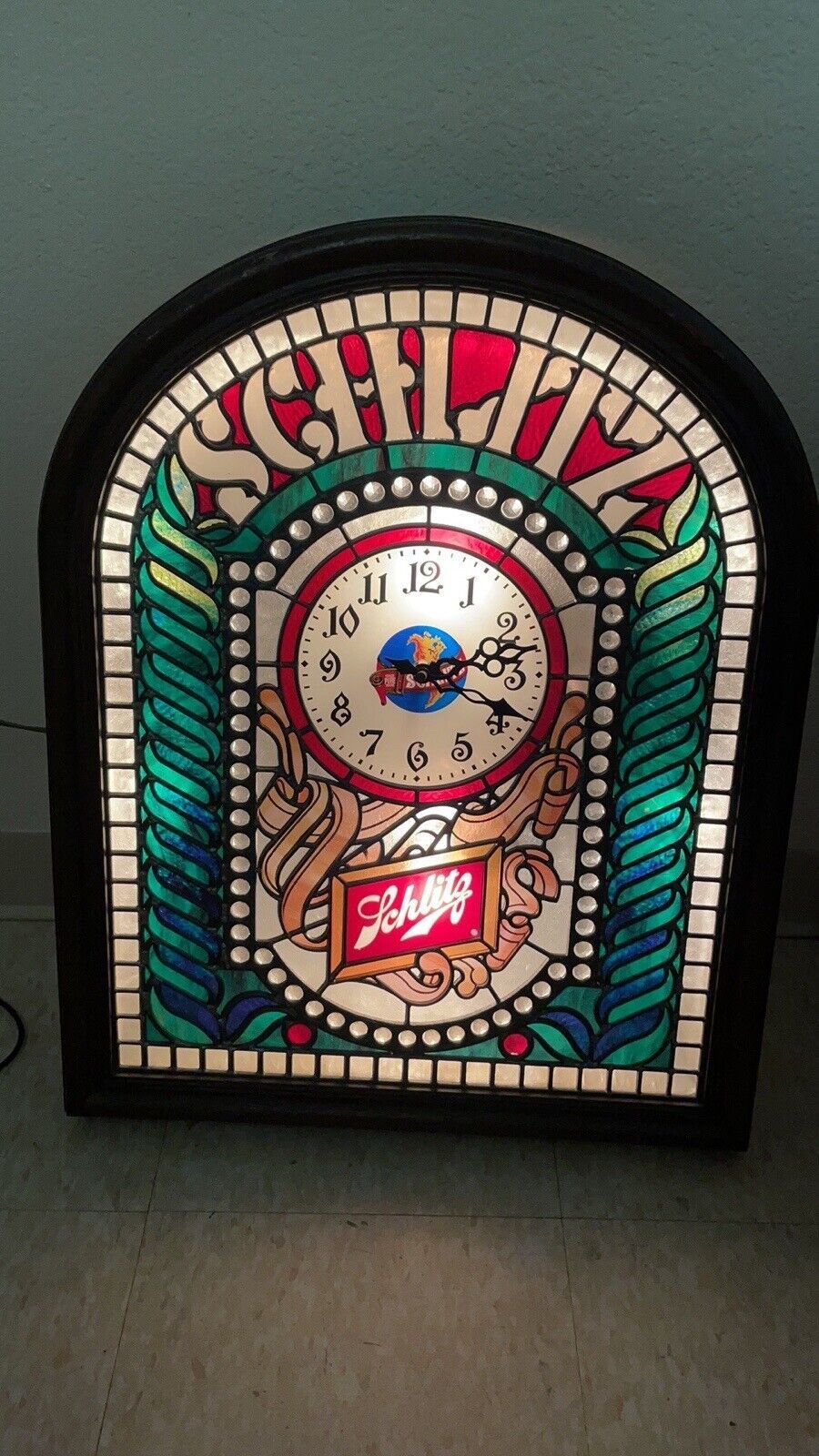 Schlitz Vintage Stained Glass Wall Clock