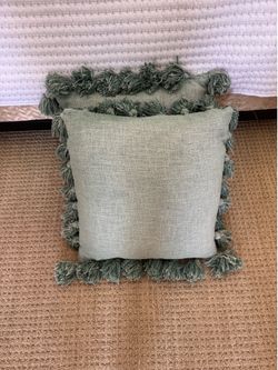 Two green pillows with washable covers