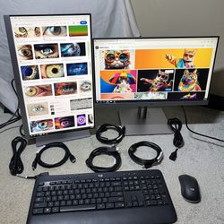 Dual Monitors, Wireless Keboard + Mouse + cables