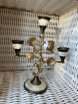 Brass + Mother of Pearl vintage candle holder