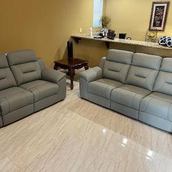New Reclining Couch / Love Seat . Grey Leather . Free Delivery !