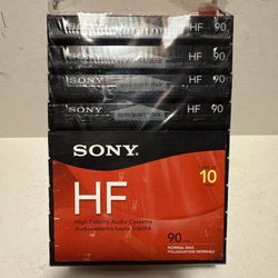 Lot of 9 Sony High Fidelity Audio Cassette Tapes HF Normal Bias 90 Minute NEW